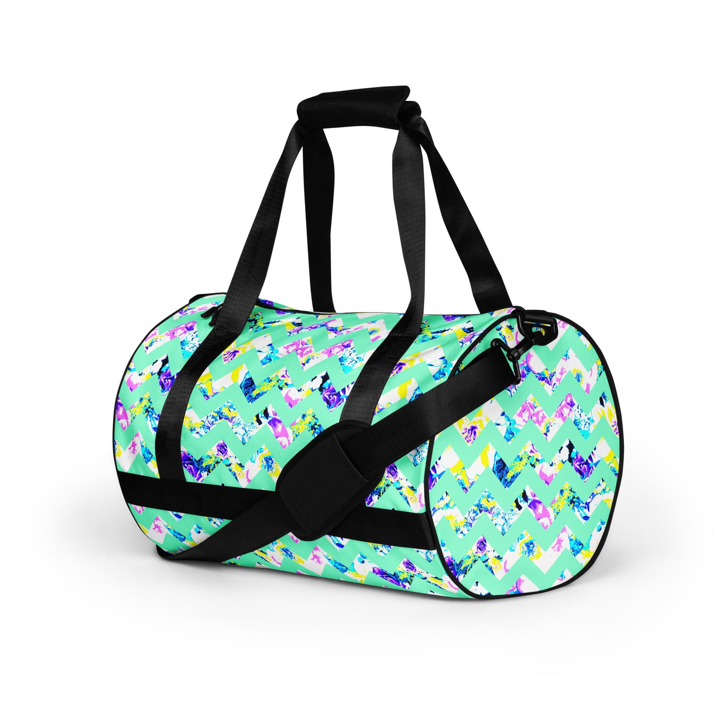 Aqua Bloom Chevron Small Duffle Gym / Weekender Bag