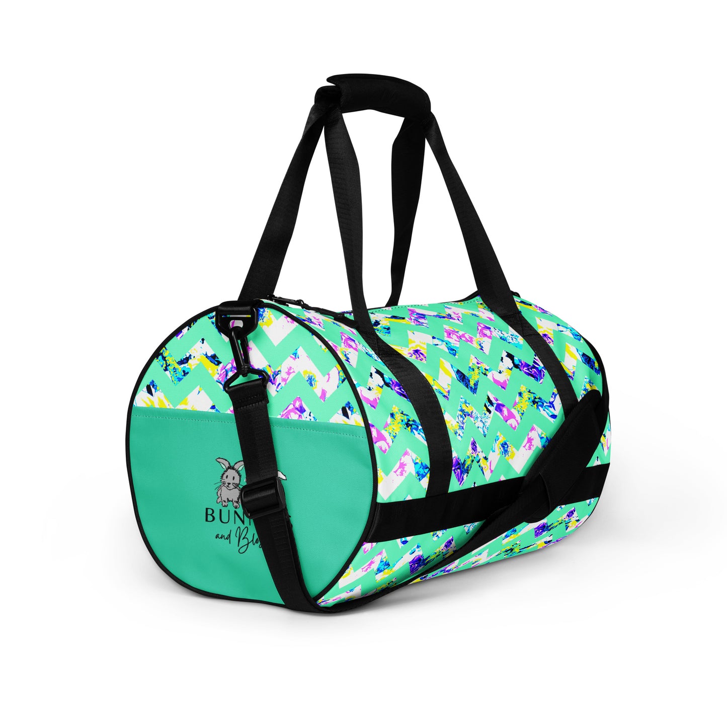 Aqua Bloom Chevron Small Duffle Gym / Weekender Bag