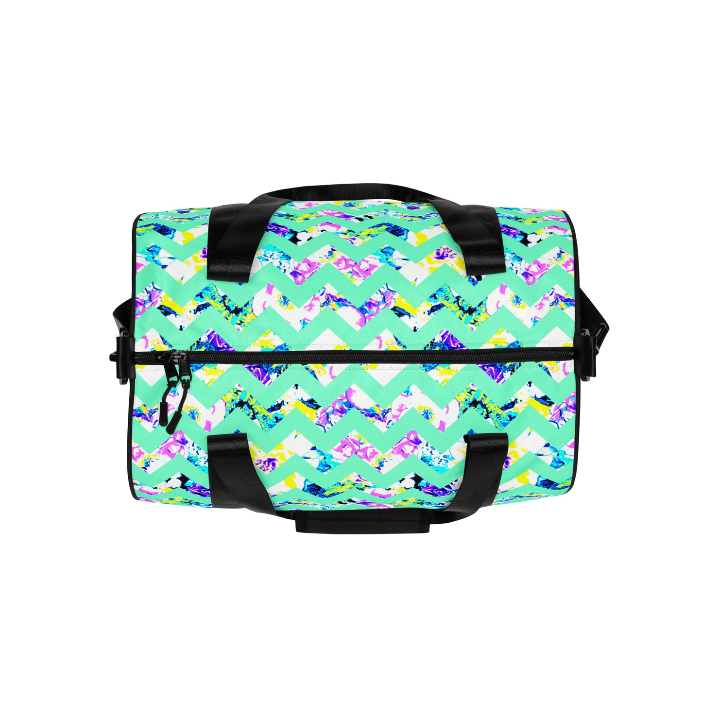 Aqua Bloom Chevron Small Duffle Gym / Weekender Bag