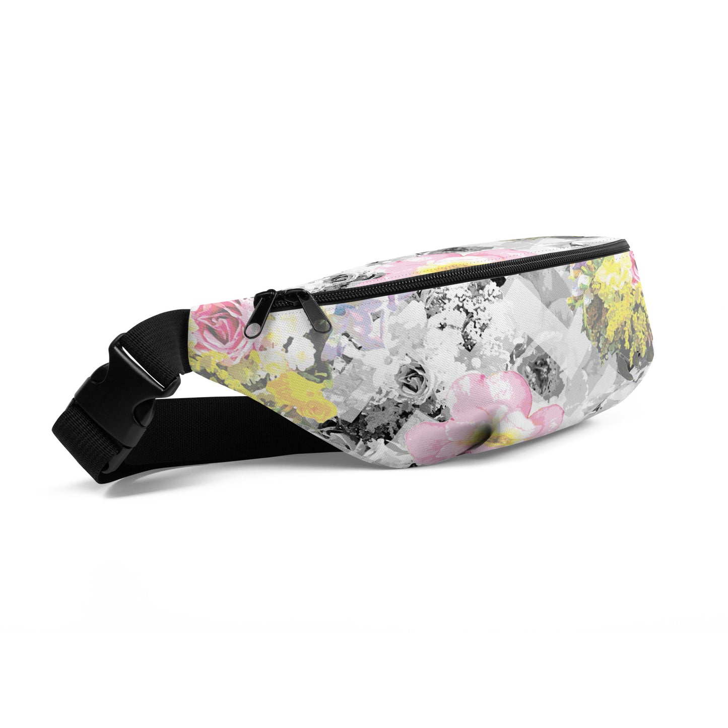 side view of printed floral waistbag in exclusive Bunnies and Blossom Delicate Bloom Chevron print