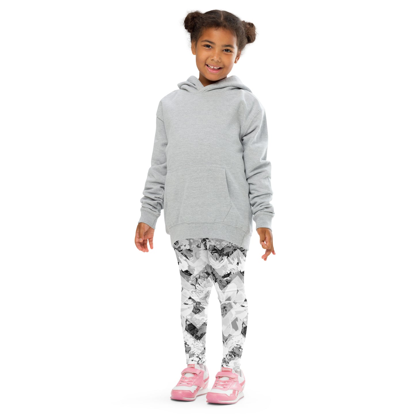 kids floral chevron print active leggings teamed with cozy hoddie for perfect kids actvewear outfit