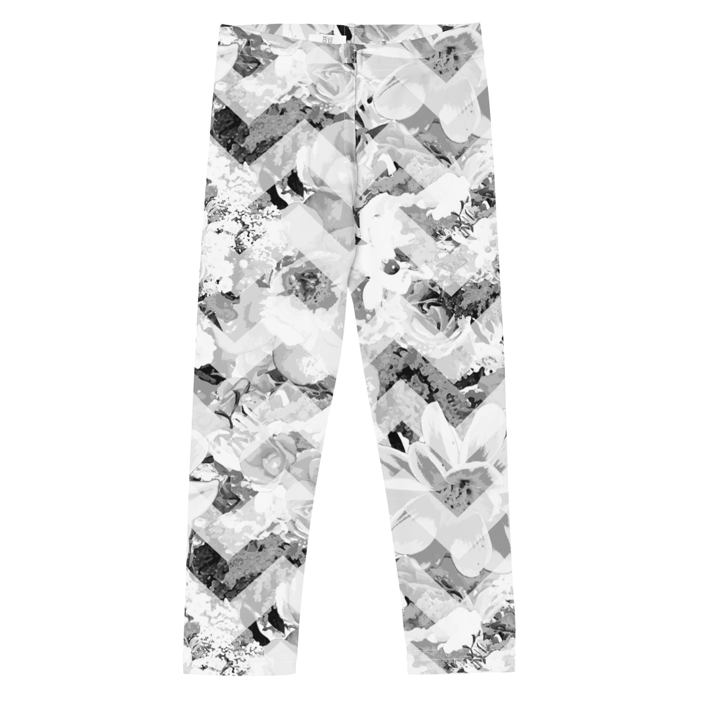 Close up of durable and comfortable kids leggings with bold custom patterns for active play - frontview