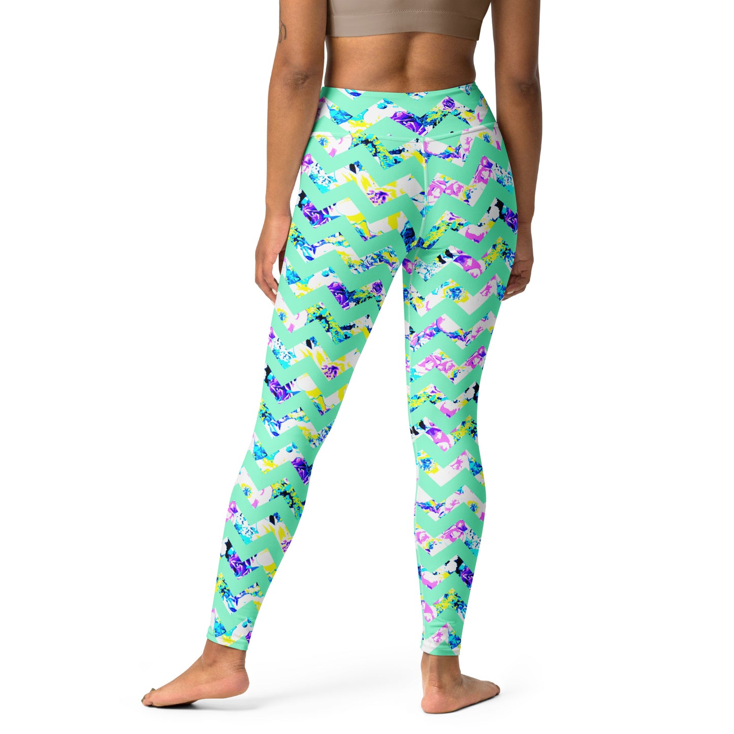 Back view of ladies floral printed leggings - perfect for yoga and pilates.