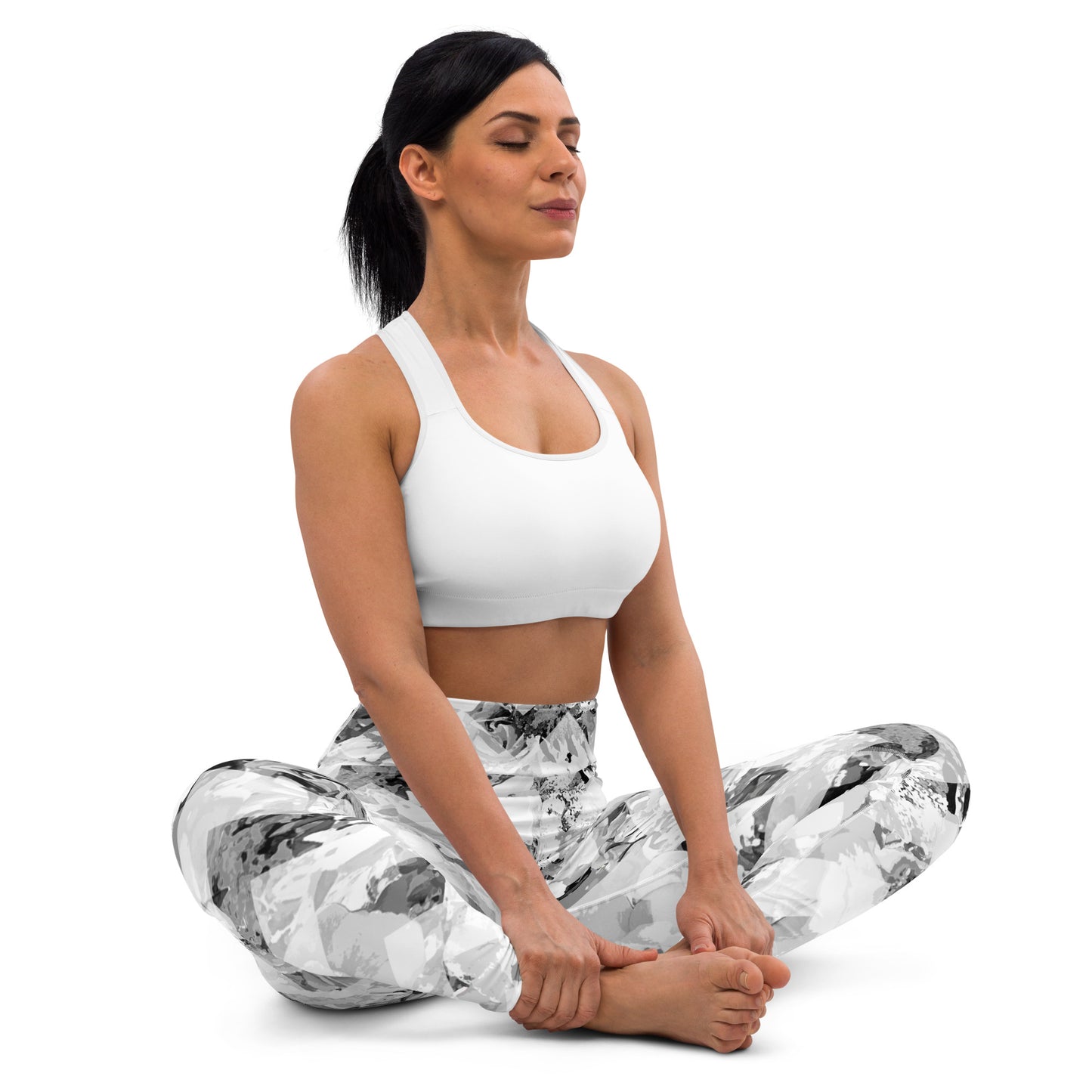 ladies yoga leggings - bunnies and blossom cloud bloom chevron print
