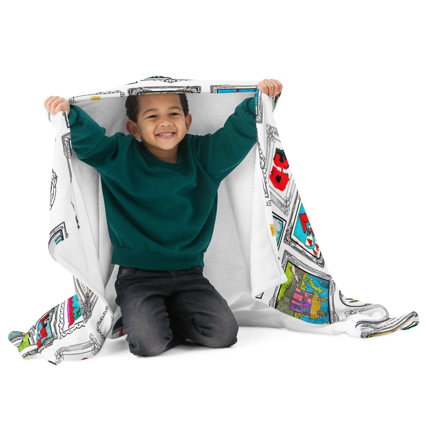 child's custom artwork throw blanket personalised with artwork.