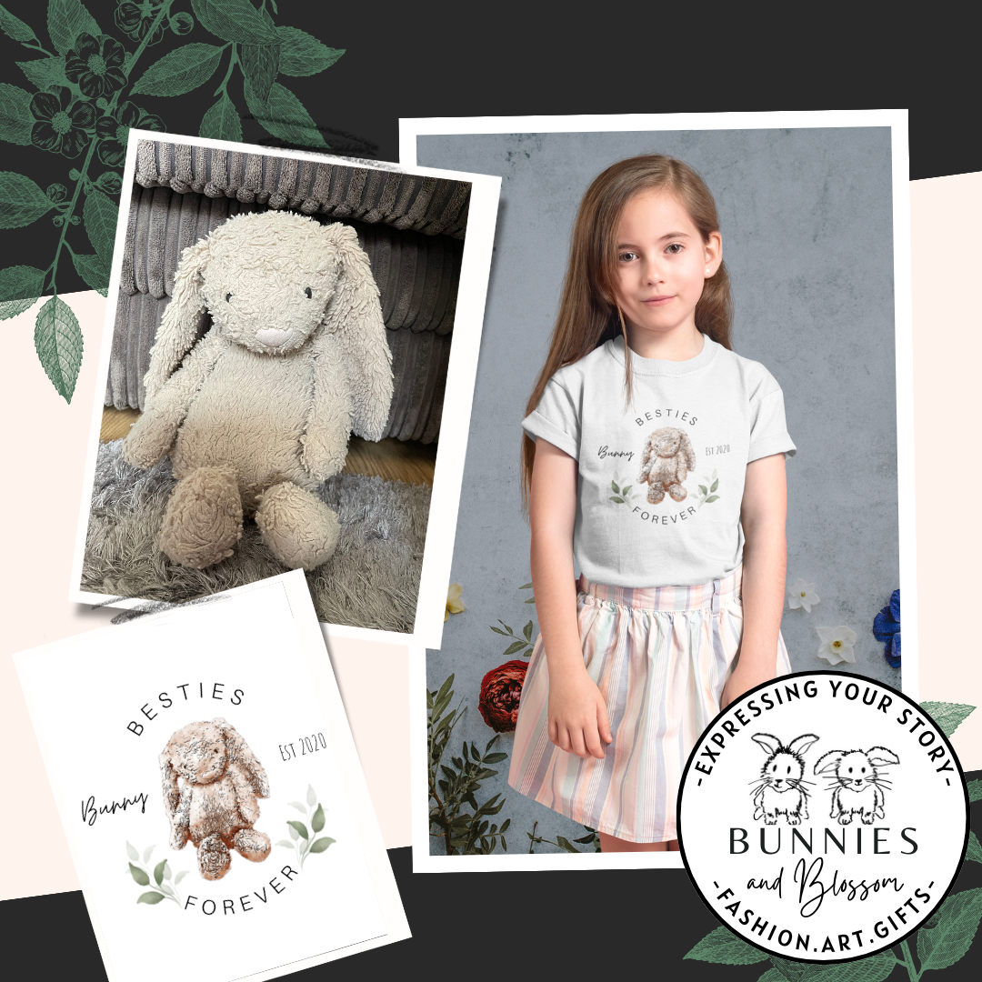 personalised kids tee featuring artwork of favourite teddy