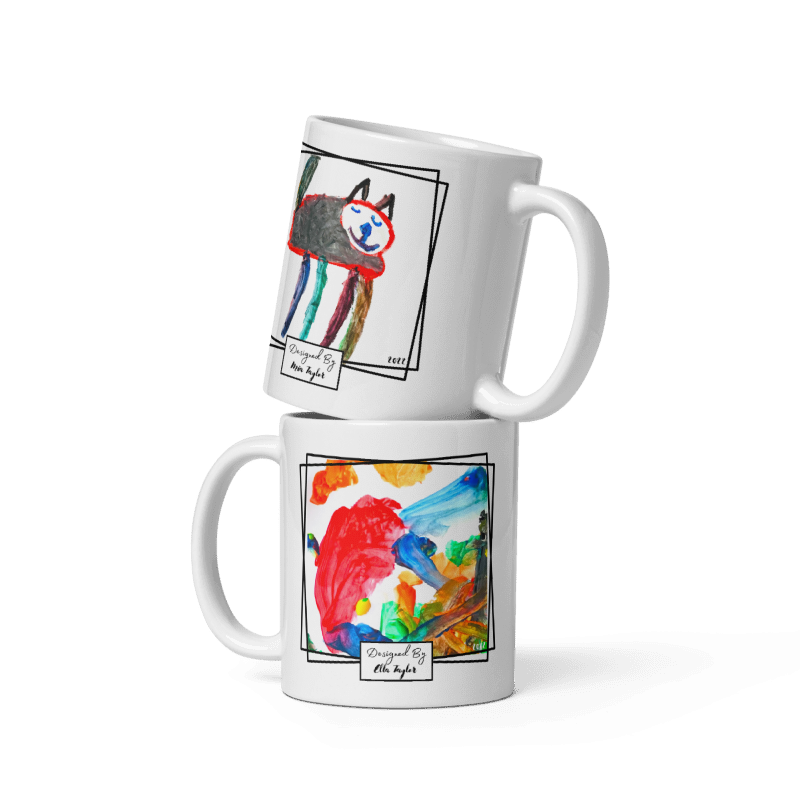 Personalised mug showcasing child’s drawing on both sides