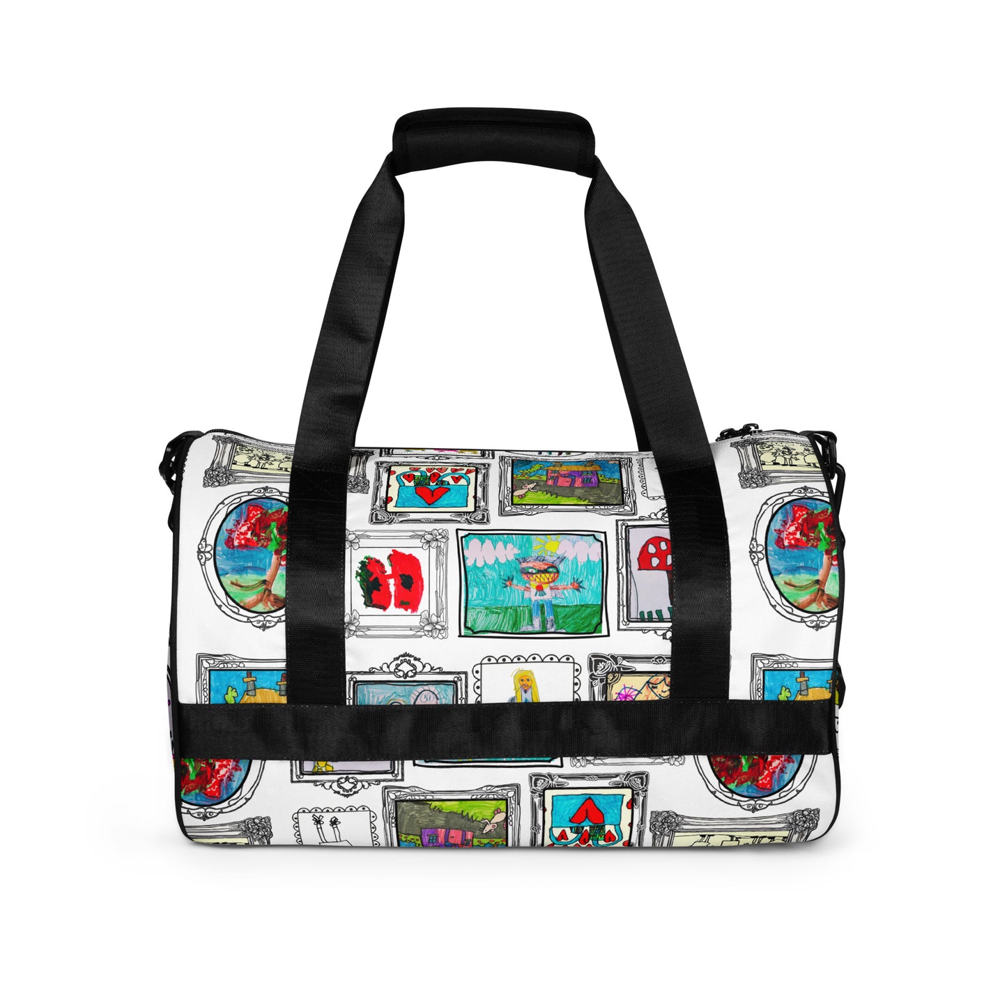 Designed By You duffle bag featuring custom child’s artwork in colourful design