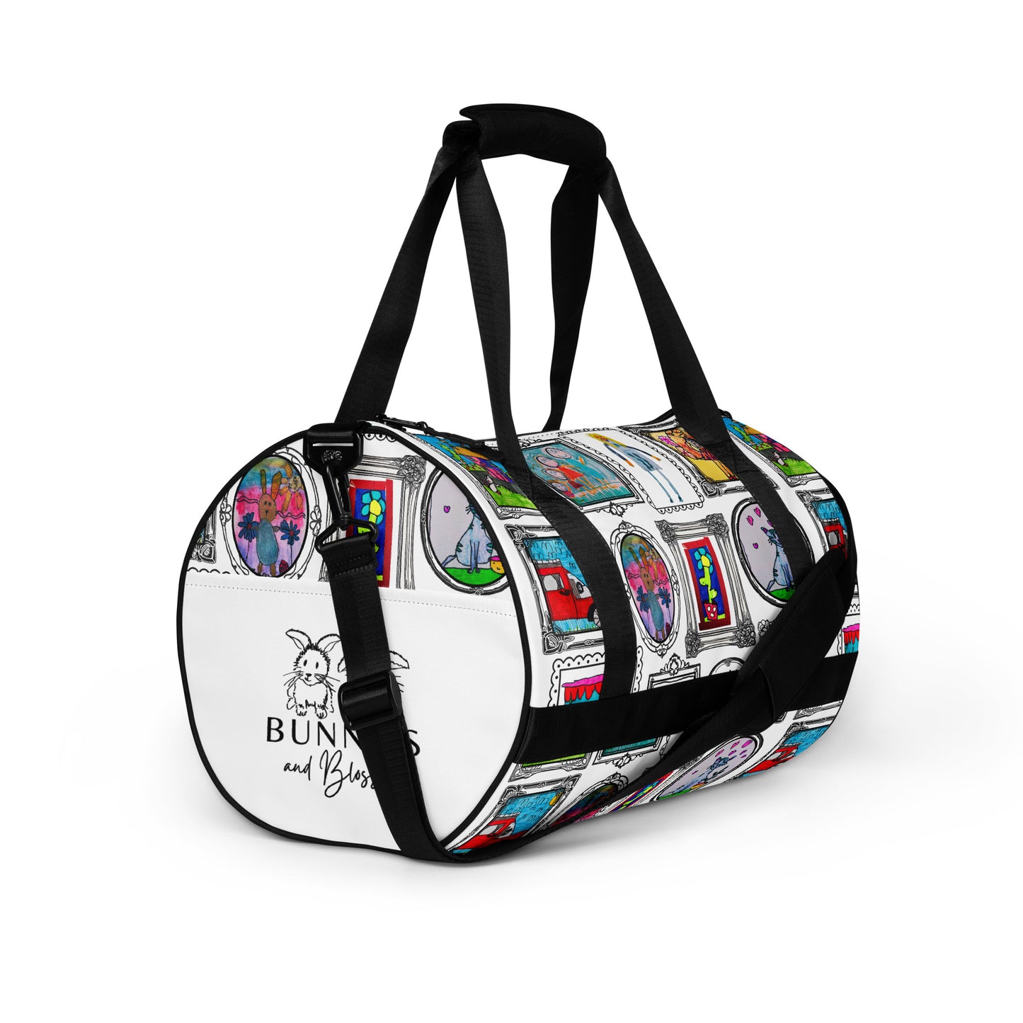 Custom duffle bag with side pocket and discreet inside pocket for valuables.