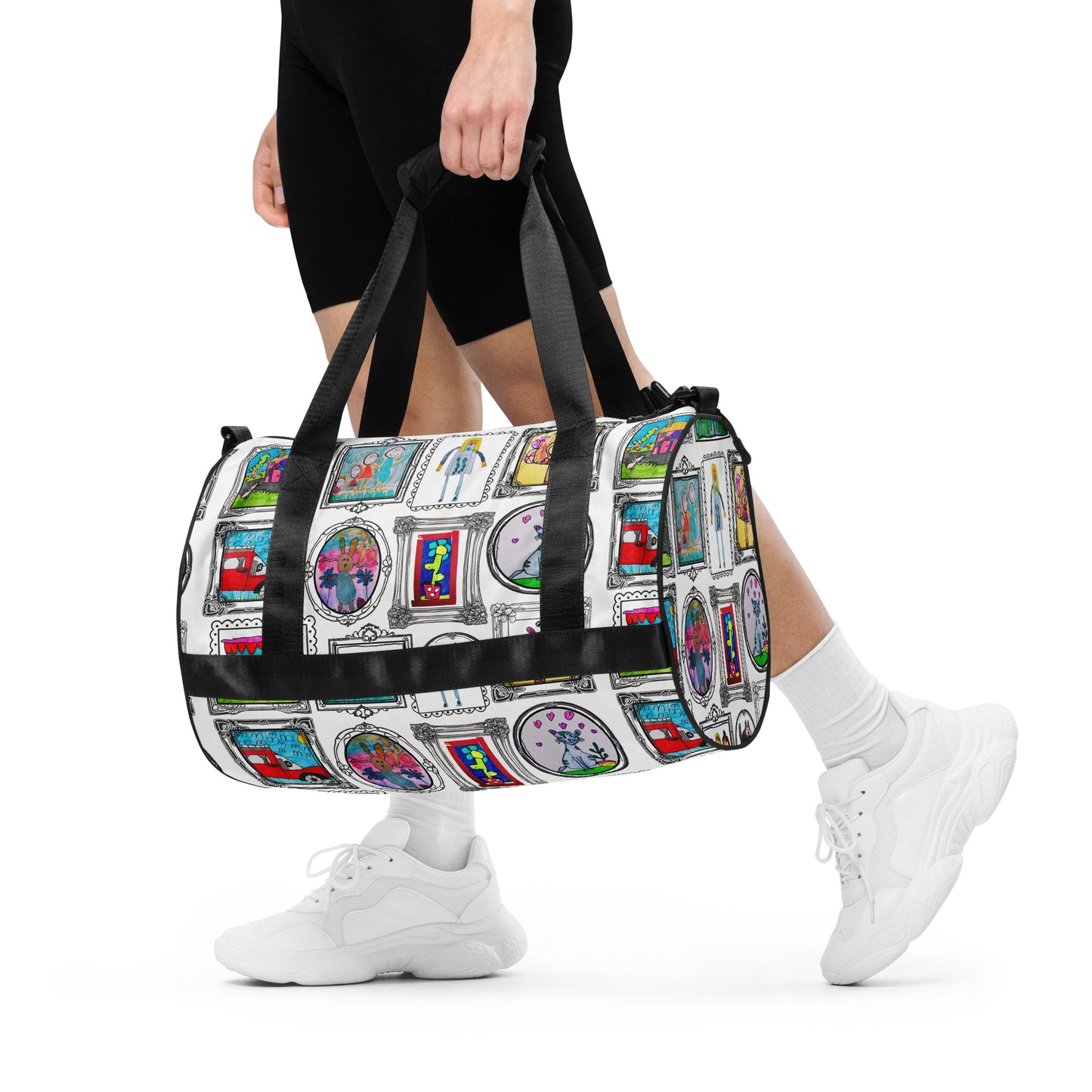 Custom duffle bag with dual padded handles and spacious design for everyday use.