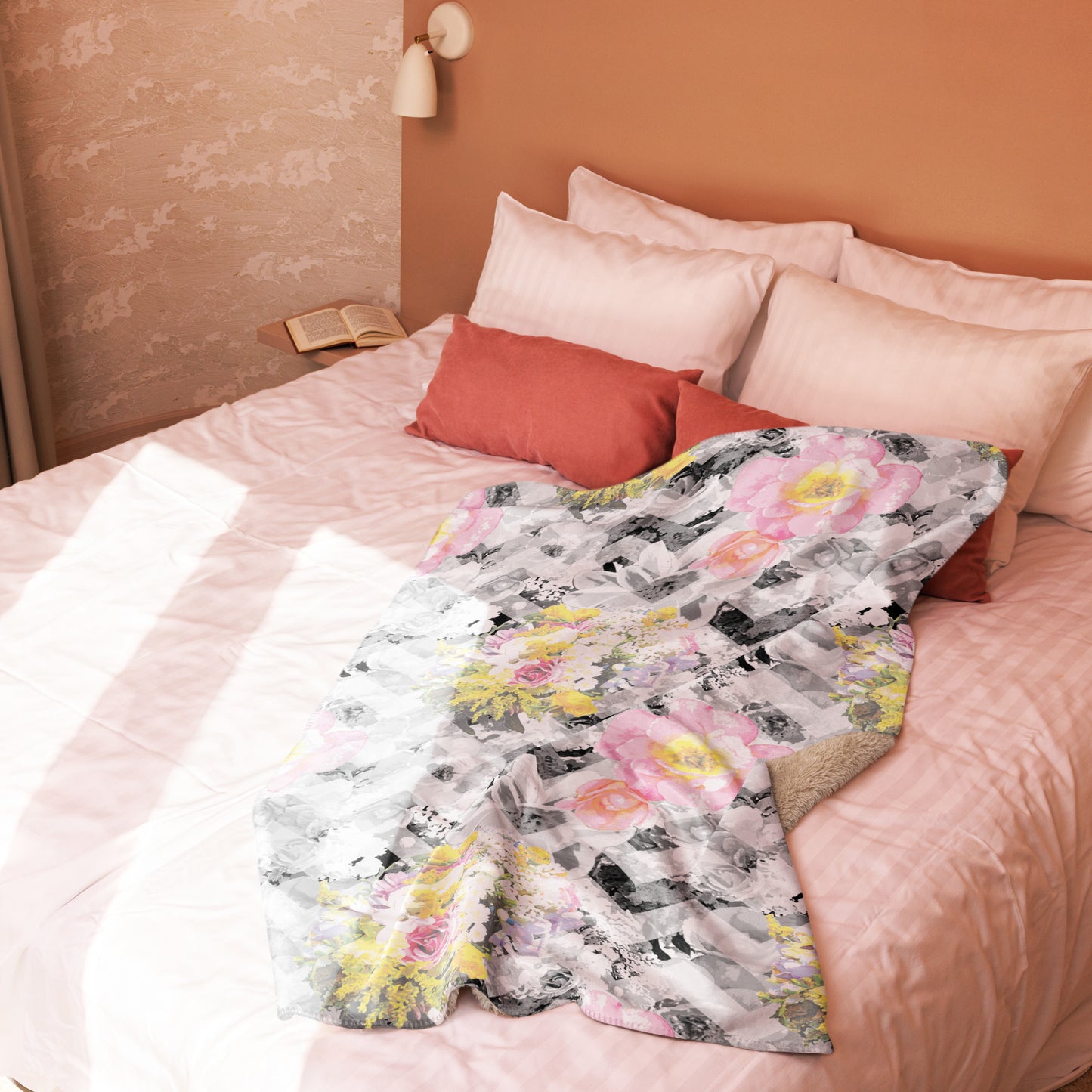 Delicate Bloom Chevron Sherpa Blanket