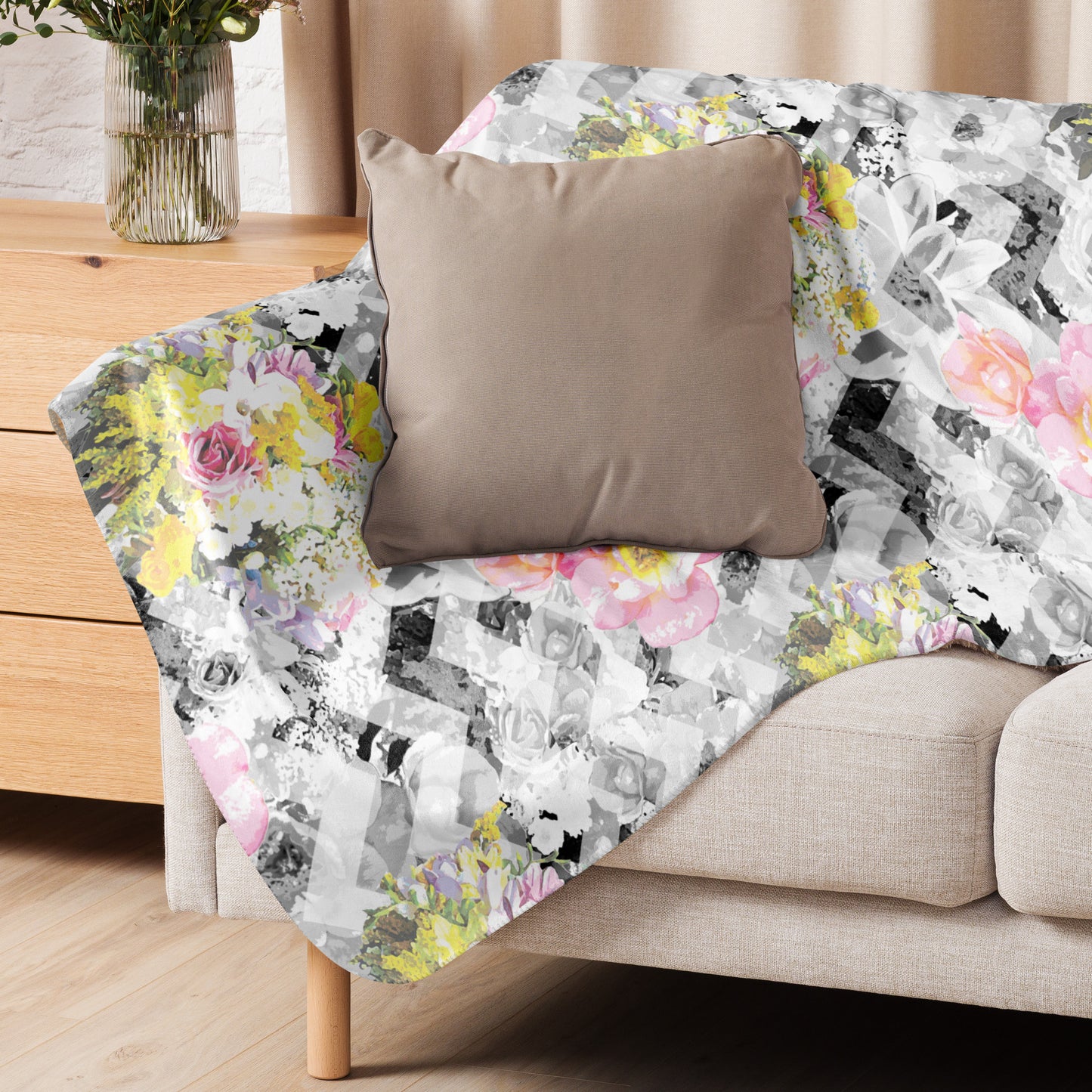 Delicate Bloom Chevron Sherpa Blanket