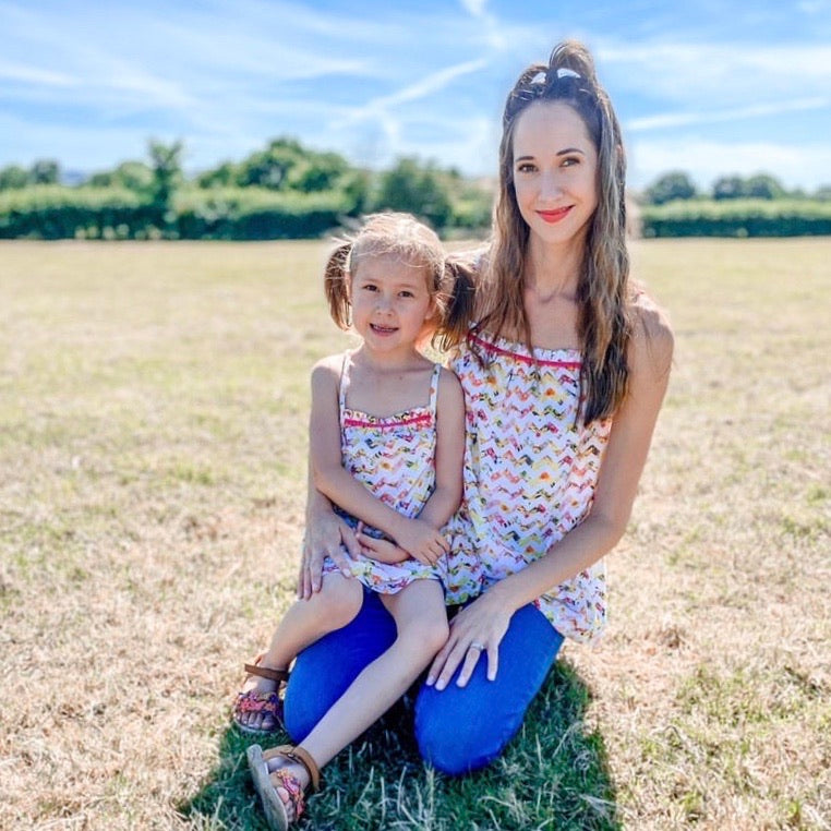 Girl’s Amelia Dress - Perfect Bloom Chevron Print