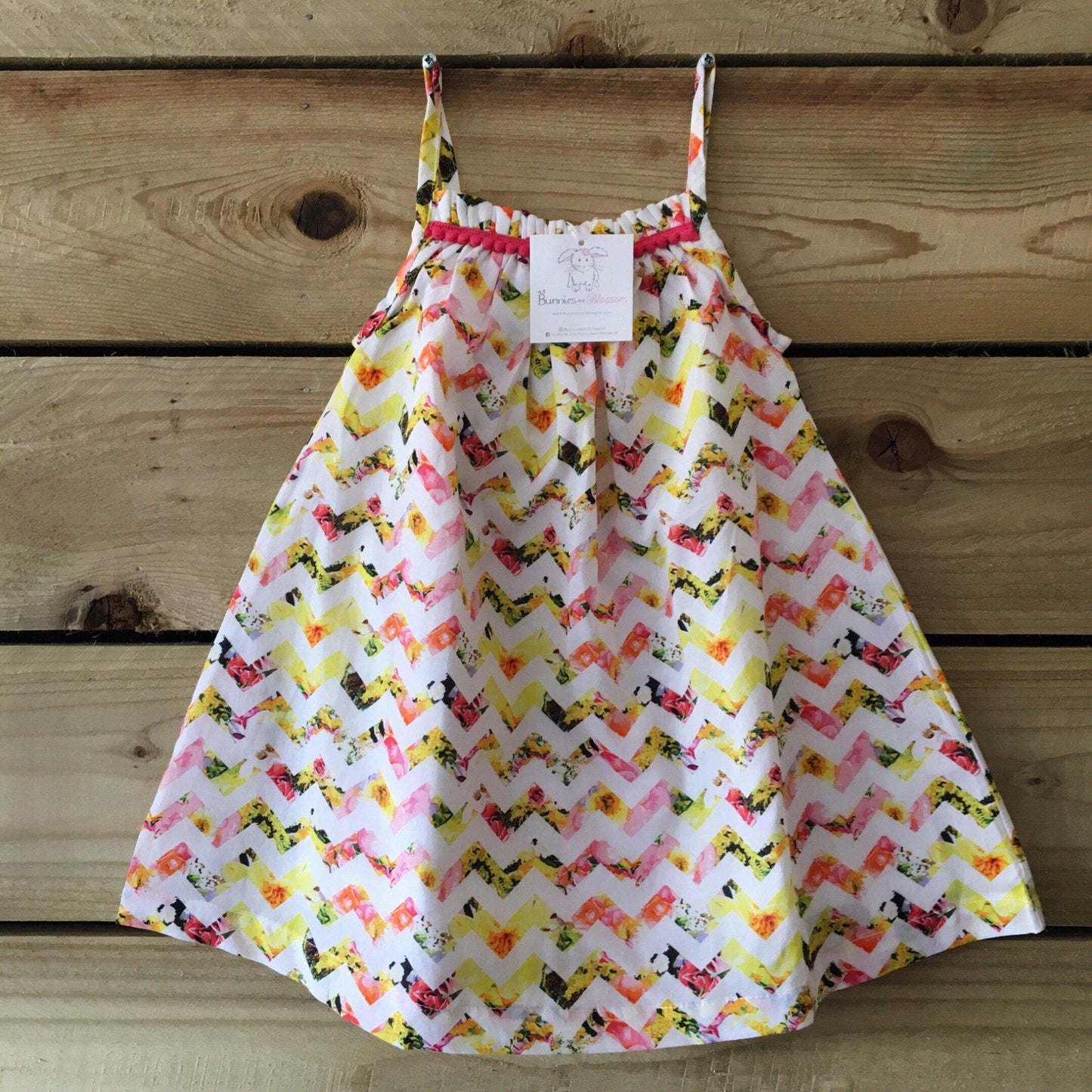 Girl’s Amelia Dress - Perfect Bloom Chevron Print-Girl’s Clothing-Bunnies and Blossom