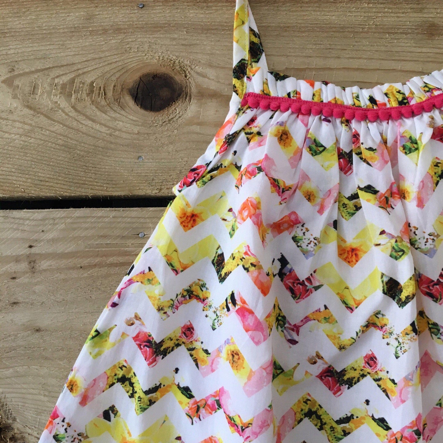 Girl’s Amelia Dress - Perfect Bloom Chevron Print-Girl’s Clothing-Bunnies and Blossom