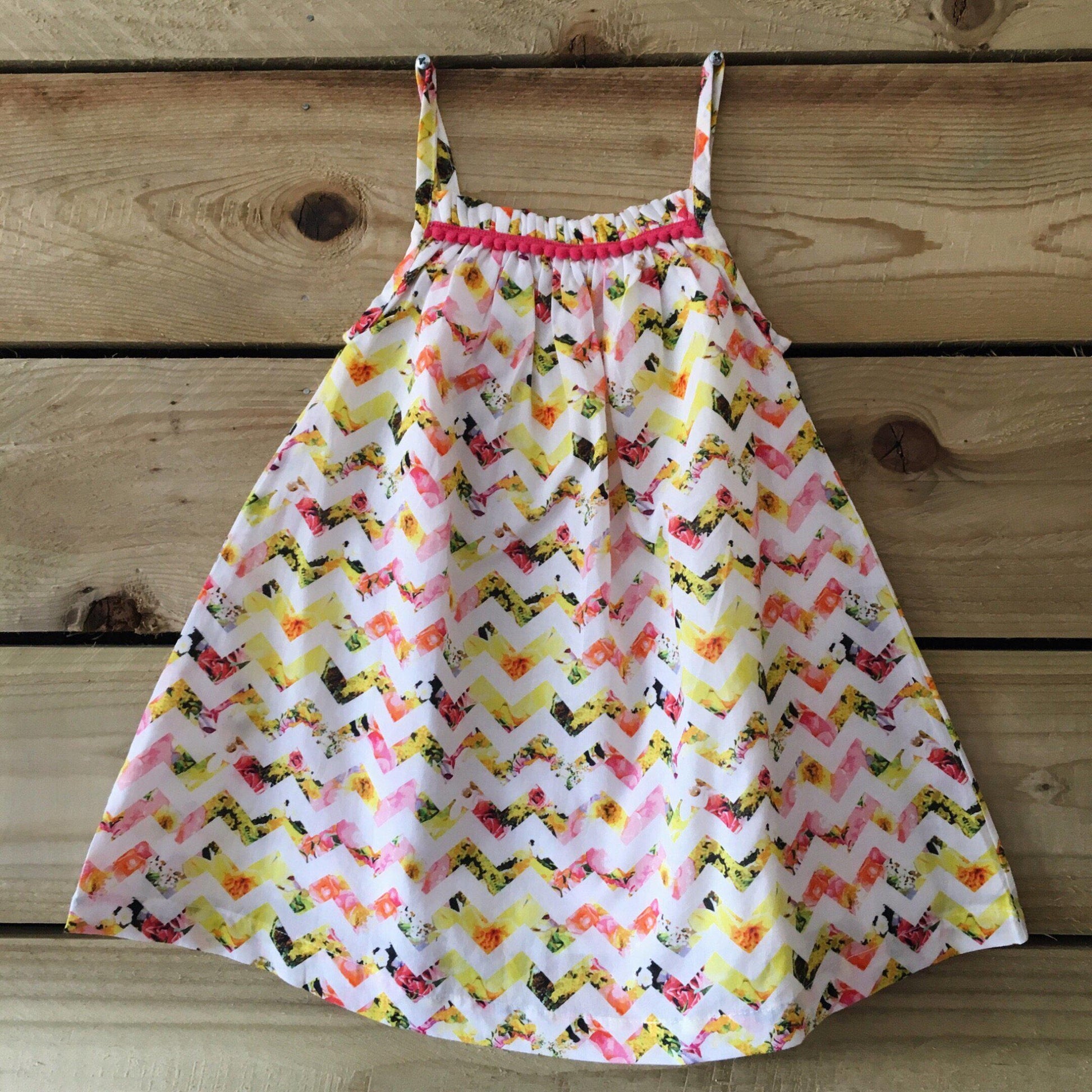 Girl’s Amelia Dress - Perfect Bloom Chevron Print-Girl’s Clothing-Bunnies and Blossom