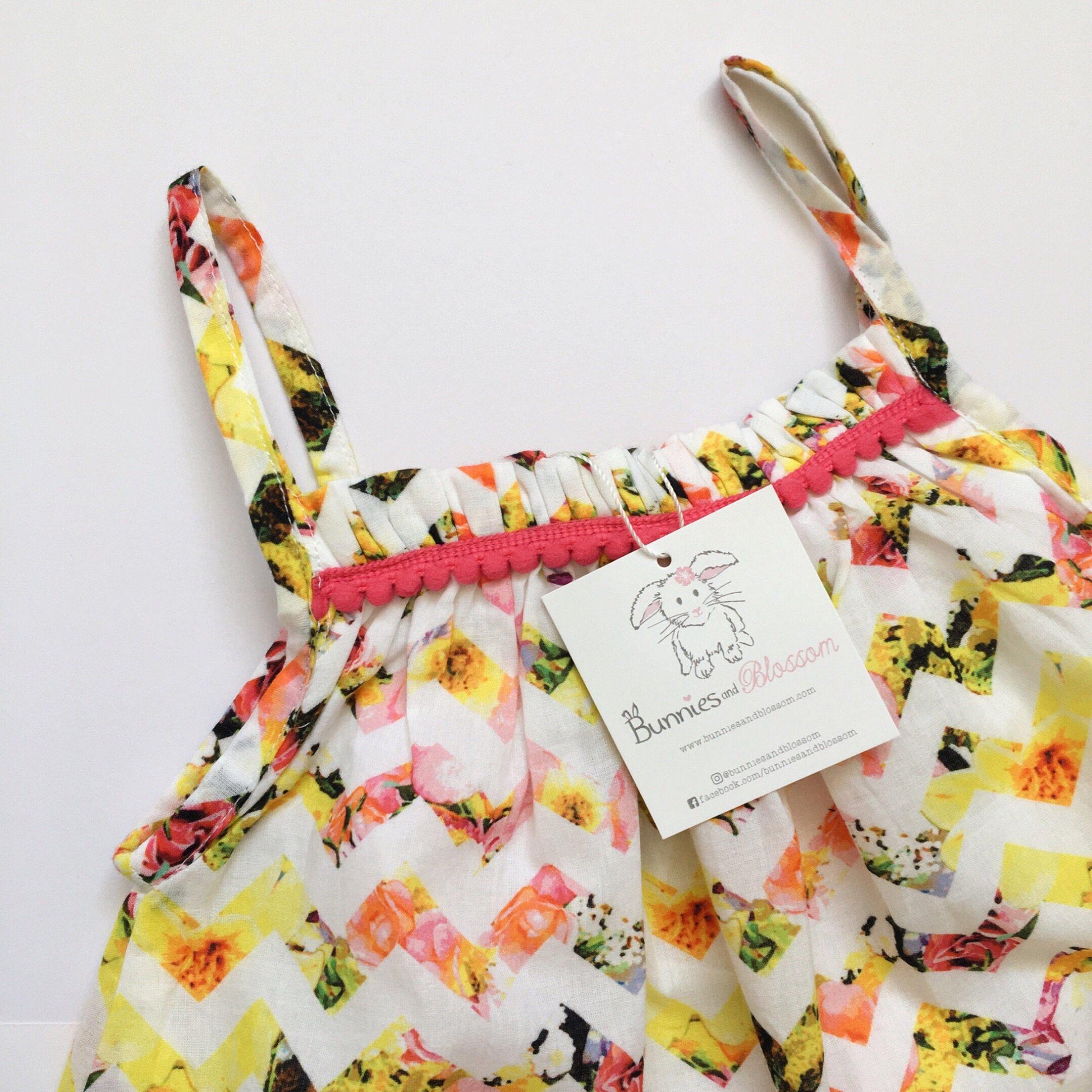 Girl’s Amelia Dress - Perfect Bloom Chevron Print-Girl’s Clothing-Bunnies and Blossom