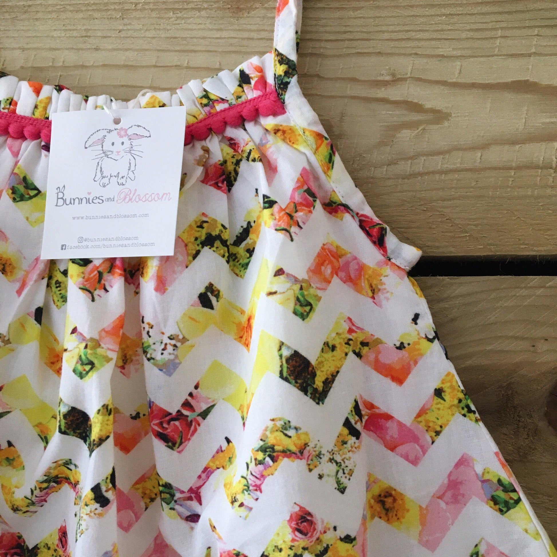 Girl’s Amelia Dress - Perfect Bloom Chevron Print-Girl’s Clothing-Bunnies and Blossom