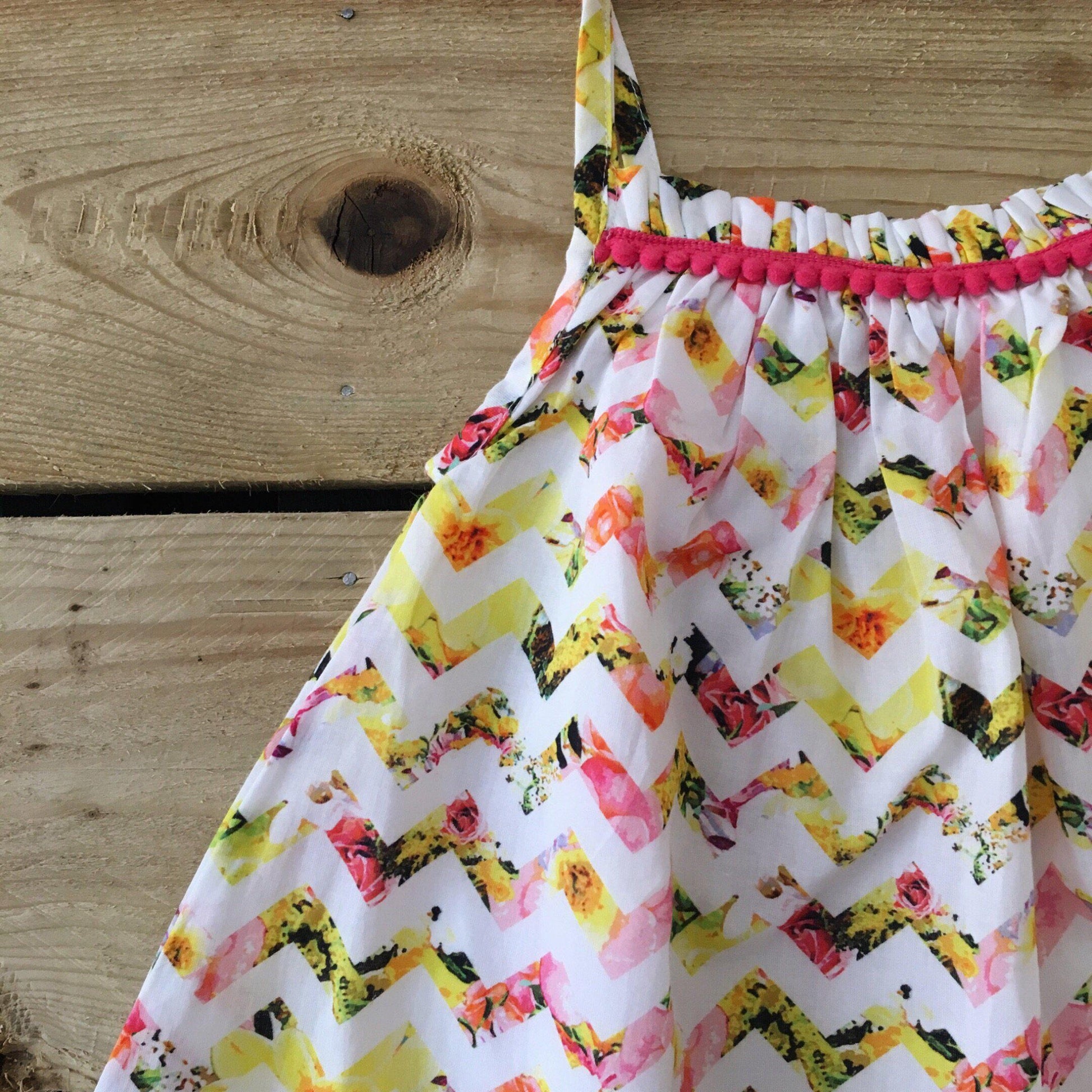 Girl’s Amelia Dress - Perfect Bloom Chevron Print-Girl’s Clothing-Bunnies and Blossom
